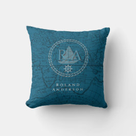 Nautical Rope Monogram Map Blue Kudde