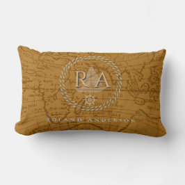 Nautical Rope Monogram Map Brown Lumbarkudde
