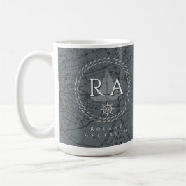 Nautical Rope Monogram Map Grey Kaffemugg