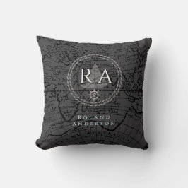 Nautical Rope Monogram Map Grey Kudde