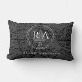 Nautical Rope Monogram Map Grey Lumbarkudde
