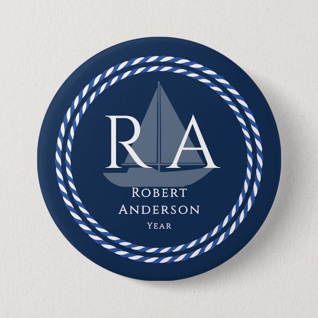 Nautical Rope Monogram Navy Knapp (Framsida)