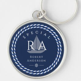 Nautical Rope Monogram Navy Rund Silverfärgad Nyckelring