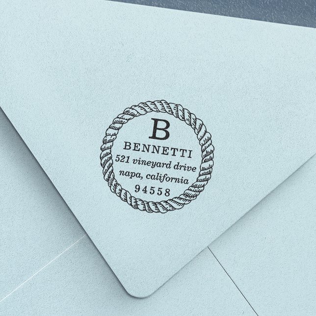 Nautical Rope Monogram Returadress Frimärke Självfärgande Stämpel (Skapare uppladdad)