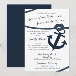 Nautical Rope och Anchor Mörk Navy Bröllop Inbjudningar