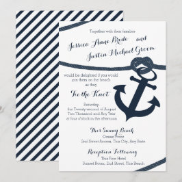 Nautical Rope och Anchor Mörk Navy Bröllop Inbjudningar