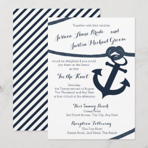 Nautical Rope och Anchor Mörk Navy Bröllop Inbjudningar