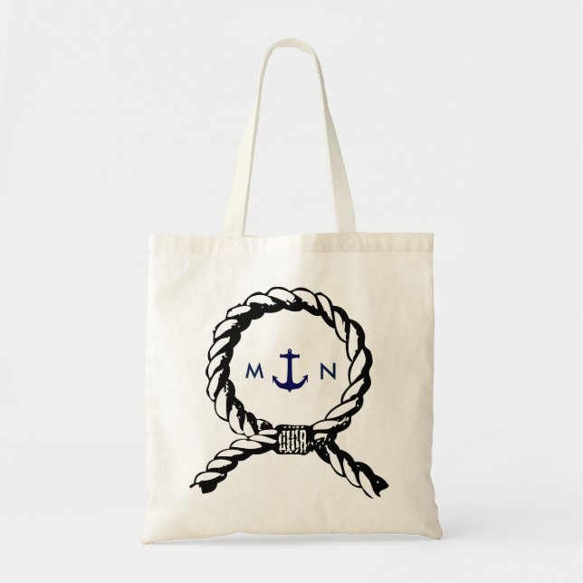 Nautical Rope och Navy Blue Anchor Monogrammed Tygkasse (Framsidan)