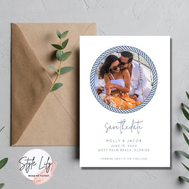 Nautical Rope Photo Bröllop spara datum Datumet (Skapare uppladdad)