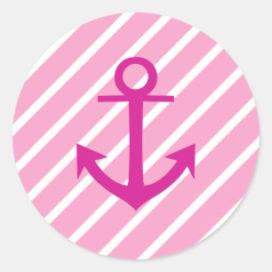 Nautical Rosa and White Rand Fuchsia Anchor Runt Klistermärke
