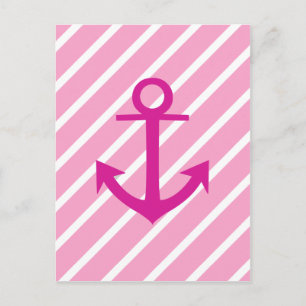 Nautical Rosa and White Rand Fuchsia Anchor Vykort