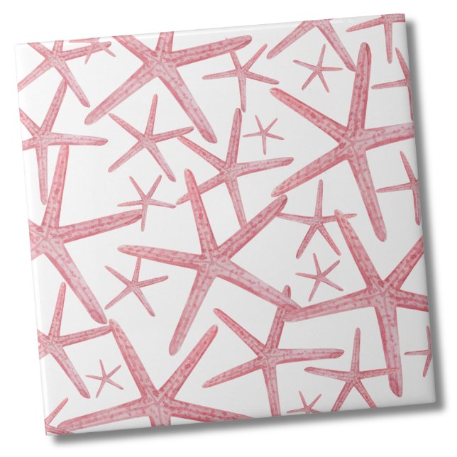 Nautical Rosa Beach House Kakelplatta (Nautical Starfish Sea Beach Pattern Ceramic Tile)
