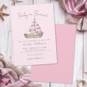 Nautical Rosa Flickor Babyshower Inbjudningar