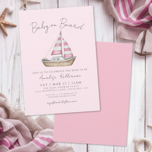 Nautical Rosa Flickor Babyshower Inbjudningar (Nautical Pink Girl Baby Shower Invitation )