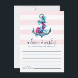 Nautical Rosa Rand Watercolor Anchor Bröllop Rådkort<br><div class="desc">Nautisk bröllop-rådgivning och önskemål-kortdesign med blommor i rosa rand.</div>
