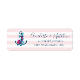 Nautical Rosa Rand Watercolor Anchor Bröllop Returadress Etikett