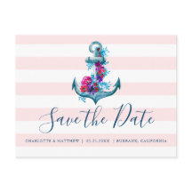 Nautical Rosa Vattenfärg Ankare Spara Datum