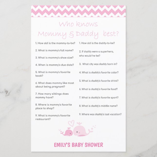 Nautical Rosa Whale Baby Shower Game PRINTED (Framsida)