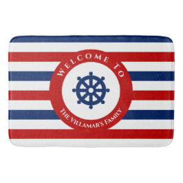 Nautical Rudder Navy Blue Red White Rand Badrumsmatta