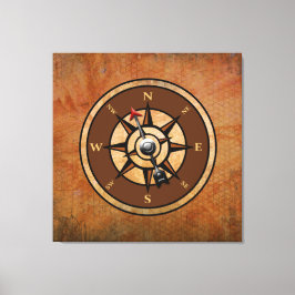 Nautical Rustic Compass North South Öster Väster Canvastryck