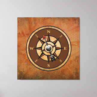 Nautical Rustic Compass North South Öster Väster Canvastryck