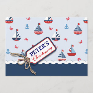 Nautical Sailboat Anchor Crab Baptism Christformat Inbjudningar