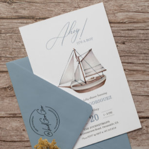 Nautical Sailboat Baby Shower Ahoy Boy's Inbjudningar