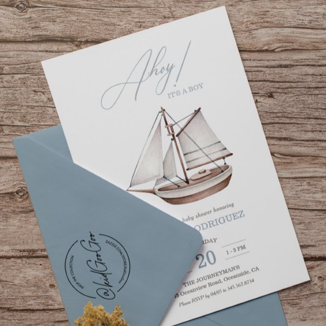 Nautical Sailboat Baby Shower Ahoy Boy's Inbjudningar (Skapare uppladdad)