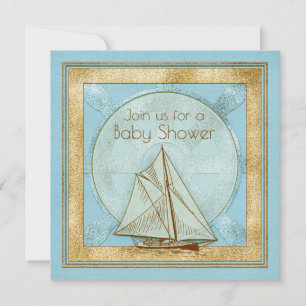 Nautical Sailboat Boy Baby Shower-inbjudan Inbjudningar