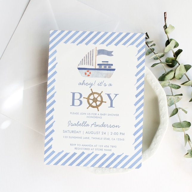 Nautical Sailboat Boy Baby Shower-inbjudan Inbjudningar (Skapare uppladdad)