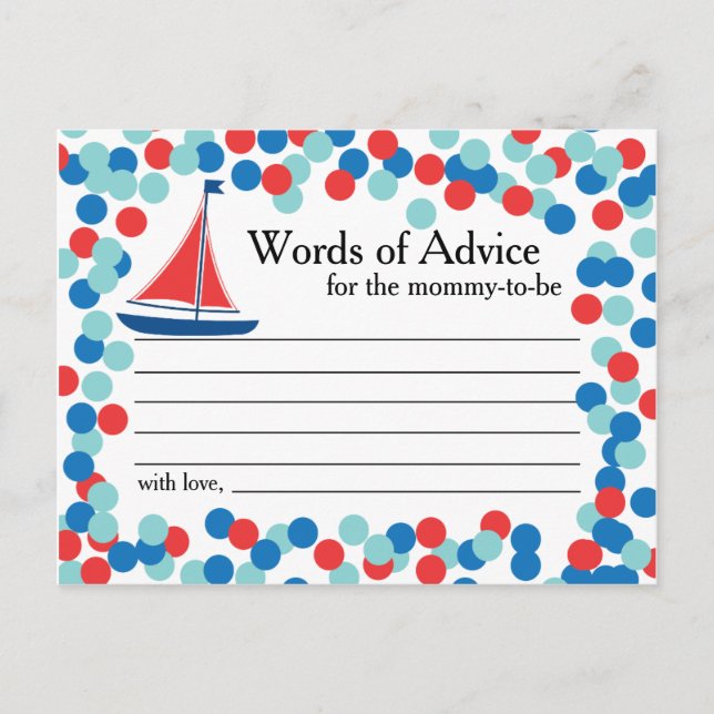 Nautical Sailboat Confetti Ord of Advice Card Rådkort (Framsida)