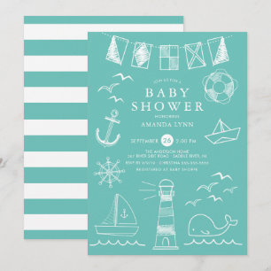 Nautical Sailboat Gender Neutral Baby Shower Inbjudningar