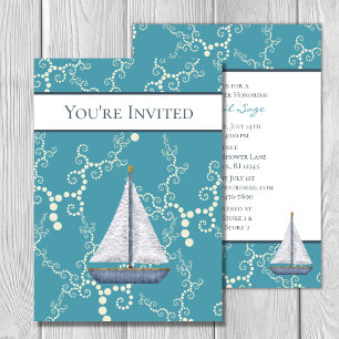 Nautical Sailboat och Swirling Vatten Baby Shower Inbjudningar