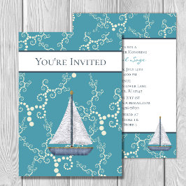 Nautical Sailboat och Swirling Vatten Baby Shower Inbjudningar