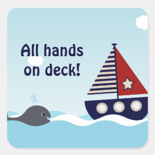 Nautical Sailboat Pojke Baby Shower Sticker Fyrkantigt Klistermärke