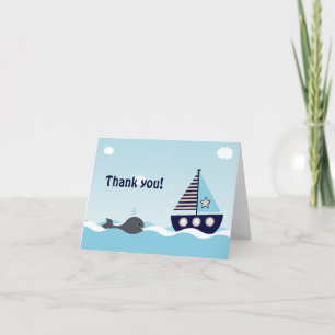 Nautical Sailboat Pojke Baby Shower Tack Kort