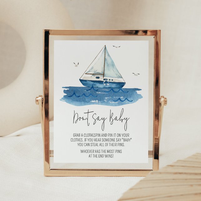 Nautical Sailboat Shower Bokar och Gifts Poster (Ahoy It’s A Boy Baby Shower Don't Say Baby Sign)