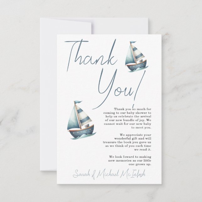 Nautical Sailboat Shower (ung. tack för ditt kort) (Framsida)