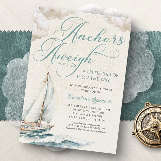 Nautical Sailing Anchor Aweigh Baby Shower Inbjudningar (Skapare uppladdad)