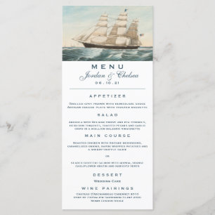 Nautical Sailing Clipper-Frakt Bröllop Menu Meny