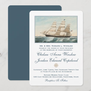 Nautical Sailing Clipper-Frakt   Klassiskt Bröllop Inbjudningar