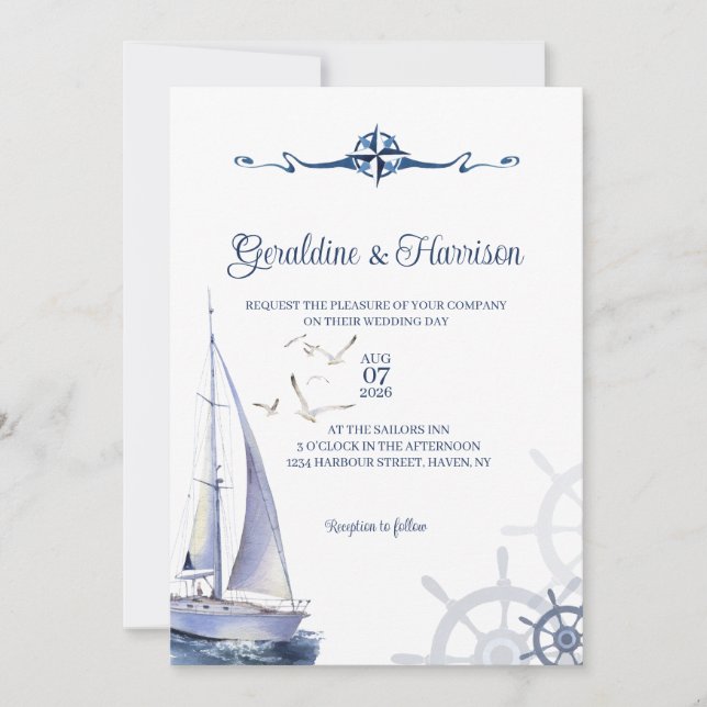 Nautical Sailing Yacht Bröllop Inbjudningar (Framsida)