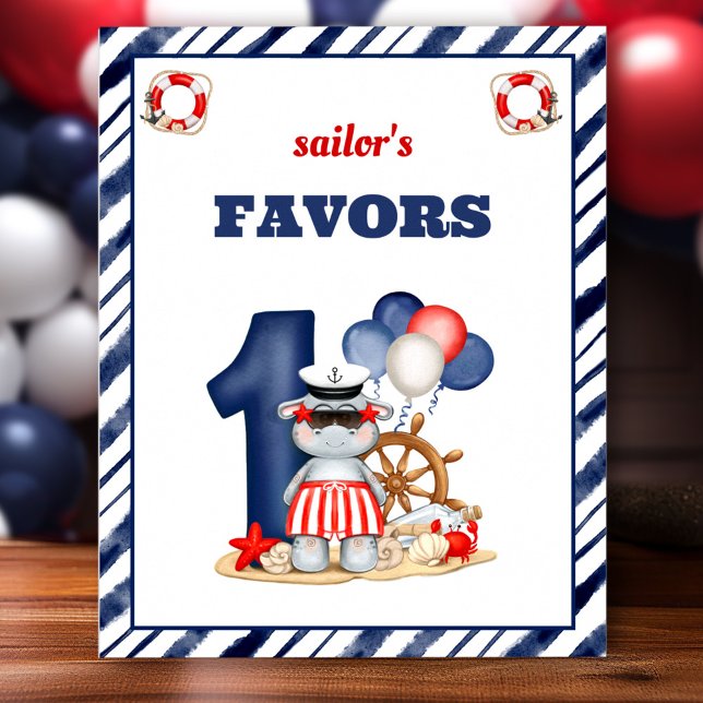 Nautical Sailor 1st Birthday Boat Boy Favor Sign Poster (Nautical Sailor 1st Birthday Boat Boy Favor Sign)