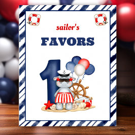 Nautical Sailor 1st Birthday Boat Boy Favor Sign Poster