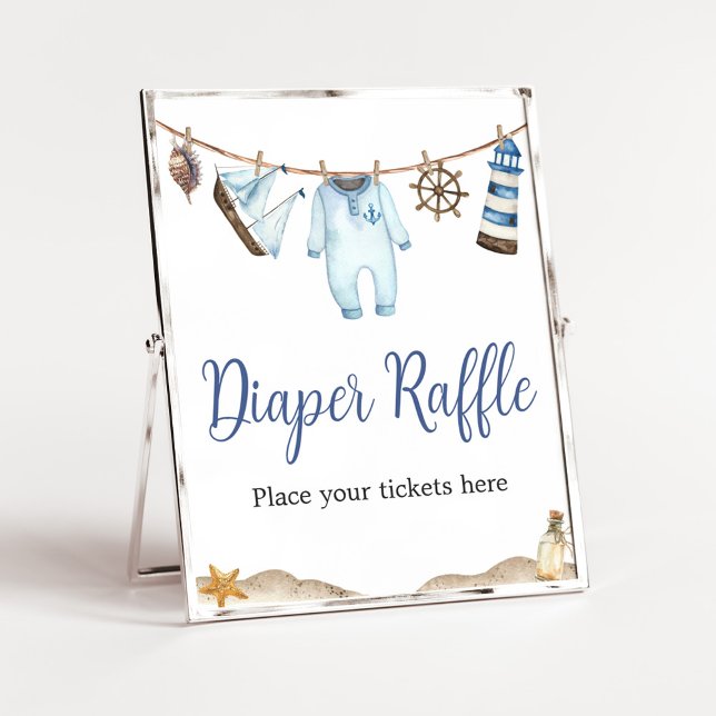 Nautical Sailor Ahoy Baby Shower Diaper Raffle Poster (Nautical Ahoy Baby Shower Diaper Raffle Sign)