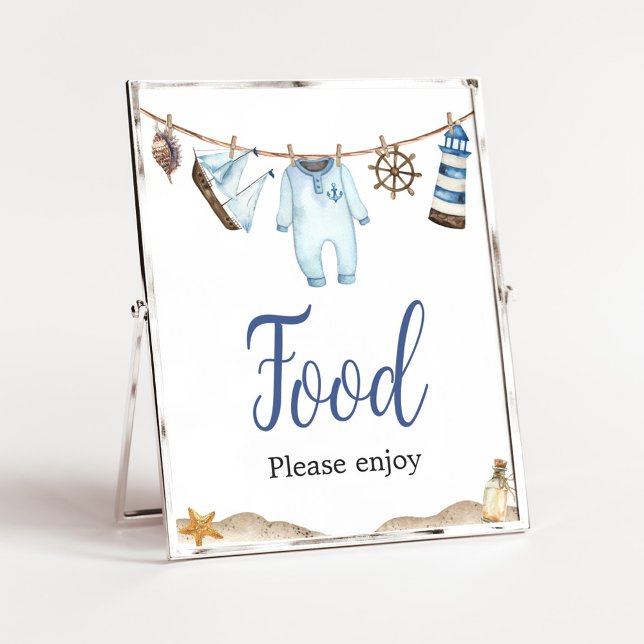 Nautical Sailor Ahoy Baby Shower Food Poster (Nautical Ahoy Baby Shower Food Sign )