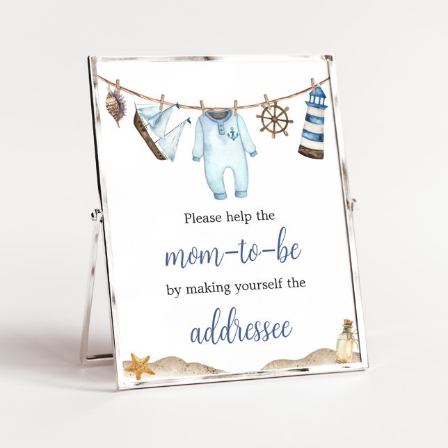 Nautical Sailor Ahoy Baby Shower Kuvert Station Poster (Nautical Ahoy Baby Shower Envelope Station Sign)