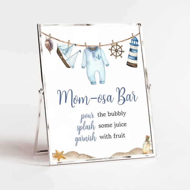 Nautical Sailor Ahoy Baby Shower Mamma Osa Pub Poster (Nautical Ahoy Baby Shower Mom Osa Bar Sign)
