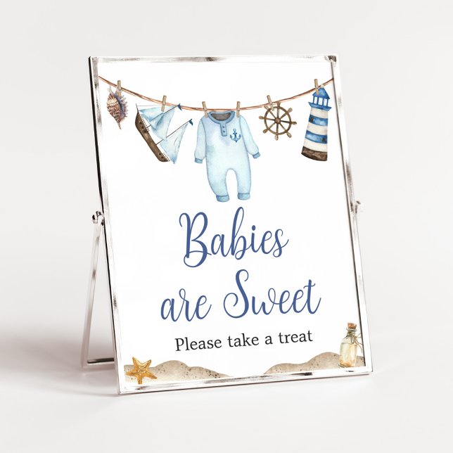 Nautical Sailor Ahoy Baby Shower Spädbarn är Sweet Poster (Nautical Ahoy Baby Shower Babies are Sweet Sign)
