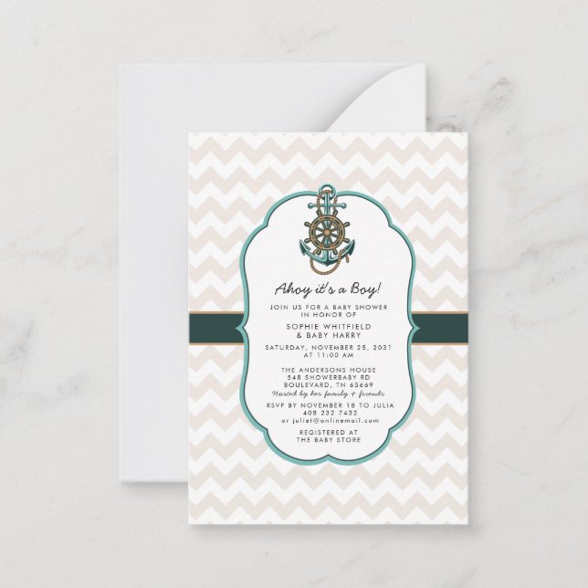 Nautical Sailor Ahoy, det är en pojkbabyskabare Anteckningskort (Framsida)